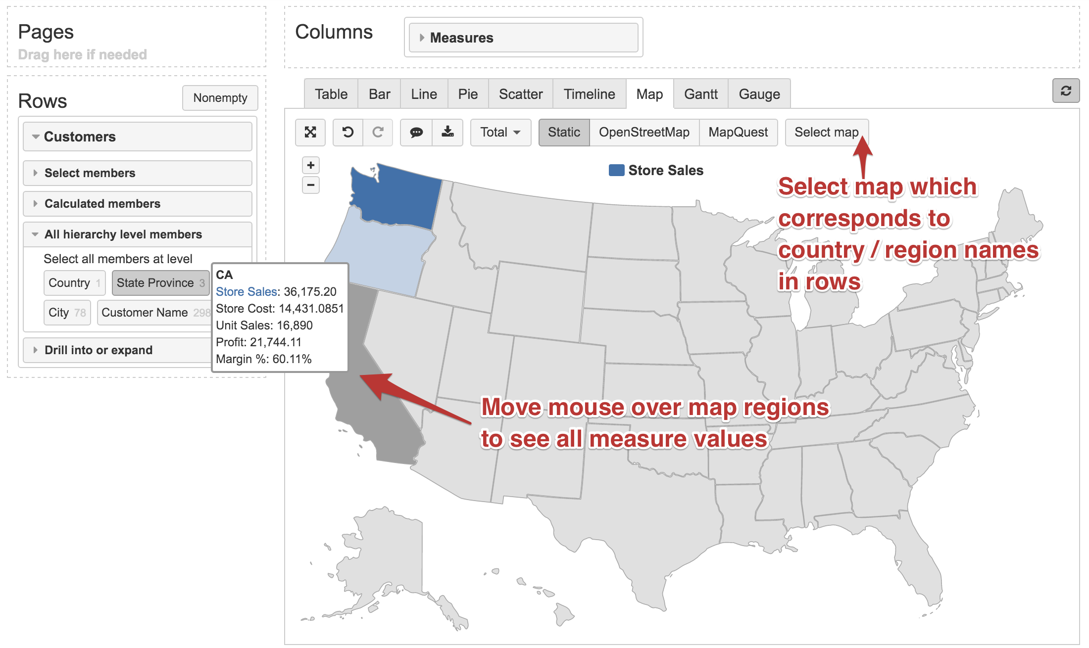 create charts eazybi documentation state two letter codes
